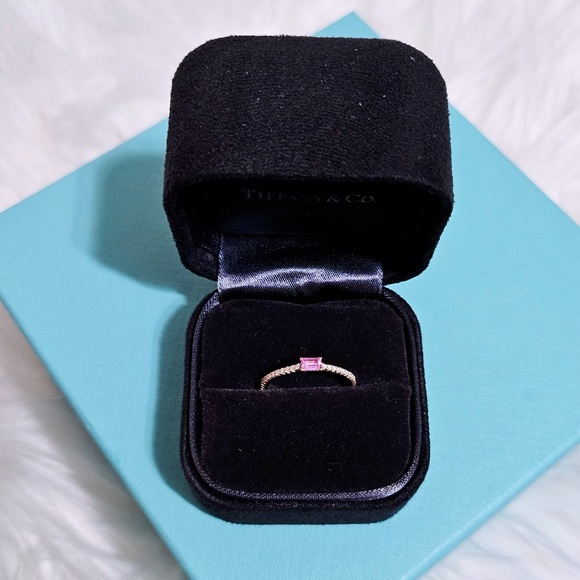 RARE Tiffany & Co. 18k Rose Gold Pink Sapphire Diamond Horizon Metro Novo Ring - Picture 5 of 7